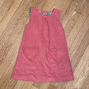 Mini Boden pink corduroy dress - heart pockets